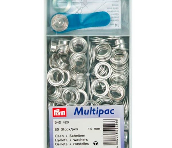 Big Kit 80 Ilhoses & Arruelas Latão Prateado Ø14 mm | Prym