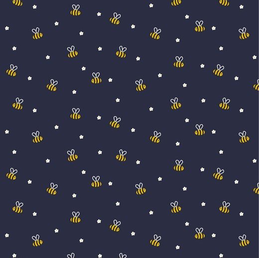 Tecido Abelhas & Flores Azul Marinho/Navy | Poppy