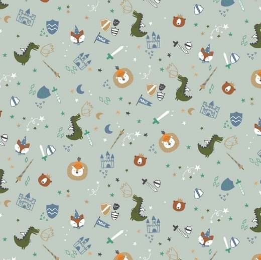 Tecido Animais Cavaleiros Menta | Poppy