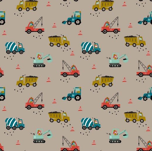 Tecido Carros Camiões Obras Bege | Poppy
