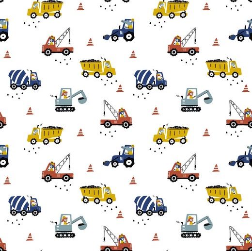 Tecido Carros Camiões Obras Branco | Poppy