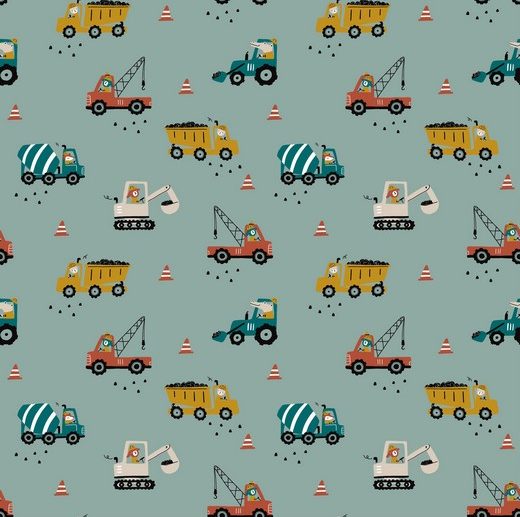Tecido Carros Camiões Obras Menta Claro | Poppy