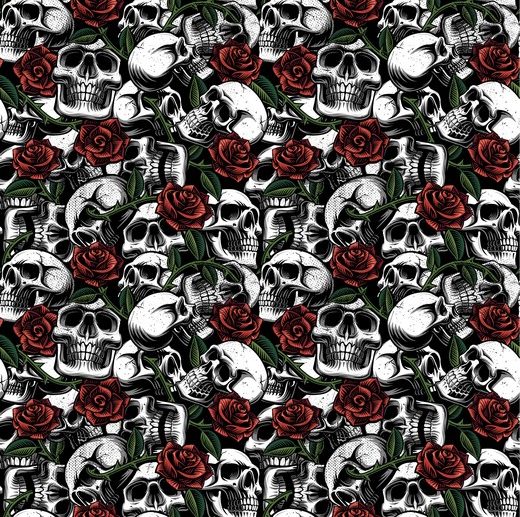 Tecido Caveiras Rock & Rosas Branco | Poppy