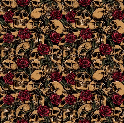 Tecido Caveiras Rock & Rosas Camel | Poppy