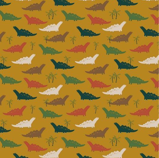 Tecido Color Dino Dinossauros Mostarda/Ocre | Poppy