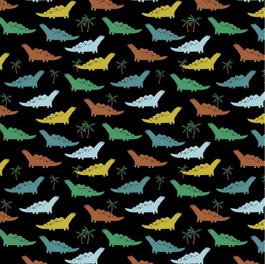 Tecido Color Dino Dinossauros Preto | Poppy