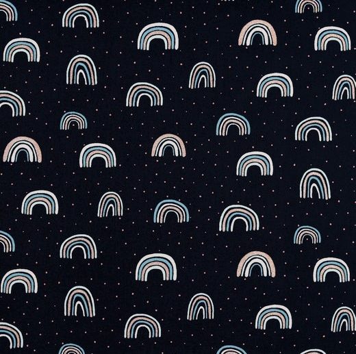 Tecido com Glitter Arco-Íris & Bolinhas Azul Navy | Poppy