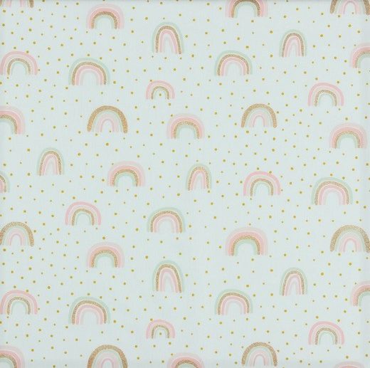 Tecido com Glitter Arco-Íris & Bolinhas Branco | Poppy