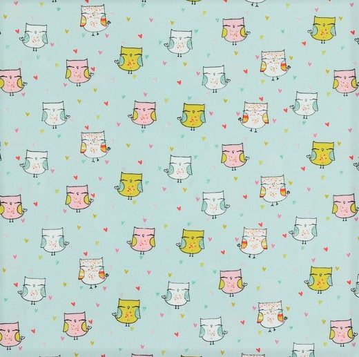 Tecido com Glitter Baby Owls Corujas Menta | Poppy