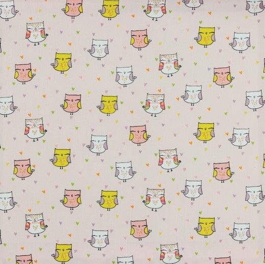 Tecido com Glitter Baby Owls Corujas Rosa Claro | Poppy