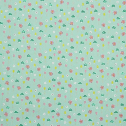 Tecido com Glitter Forest Friends Menta Claro | Poppy