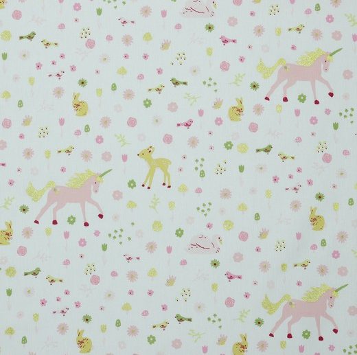 Tecido com Glitter Forest Friends Unicórnios Branco | Poppy