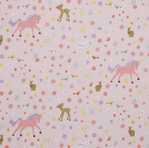 Tecido com Glitter Forest Friends Unicórnios Rosa | Poppy
