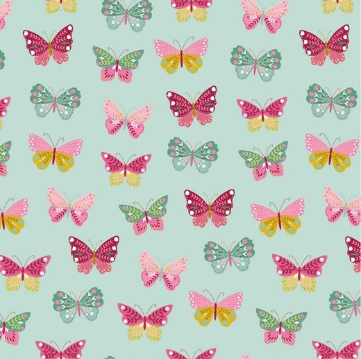 Tecido Cute Feelings Borboletas Menta Claro | Poppy