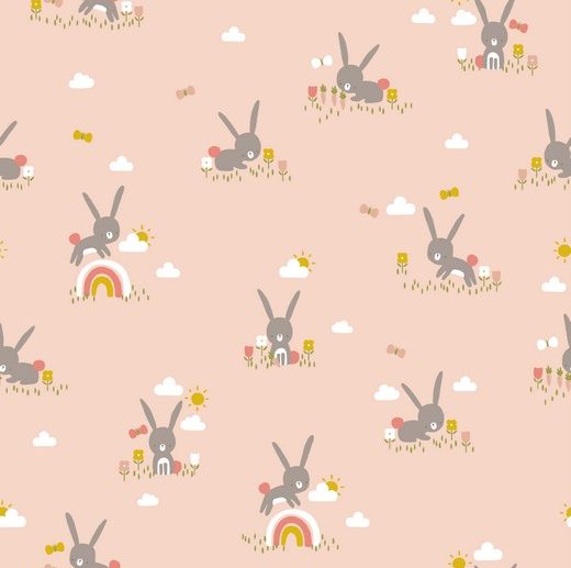 Tecido Cute Rabbits Coelhinhos Salmão Claro | Poppy