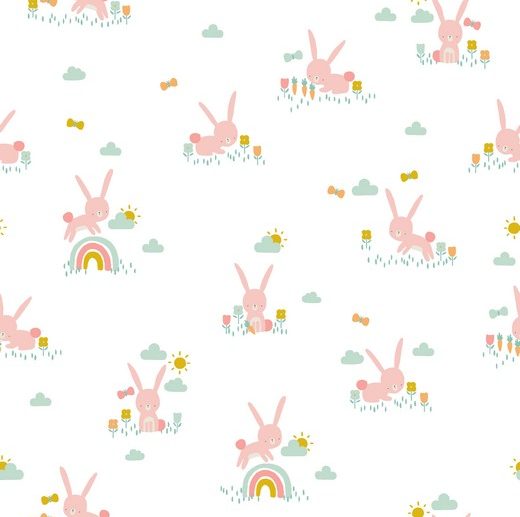 Tecido Cute Rabbits Coelhinhos Branco | Poppy