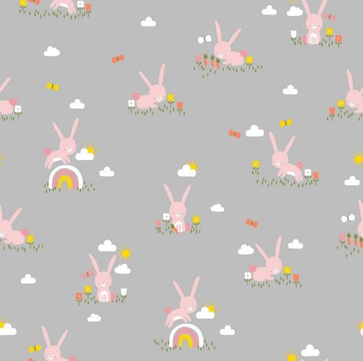 Tecido Cute Rabbits Coelhinhos Cinza Claro | Poppy