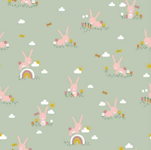 Tecido Cute Rabbits Coelhinhos Menta Claro | Poppy
