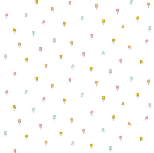 Tecido Cute Rabbits Flores Branco | Poppy