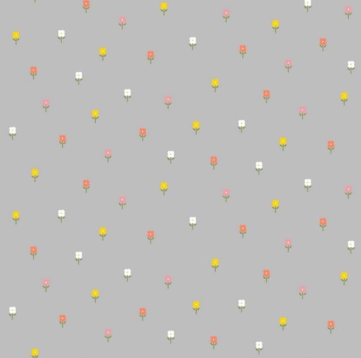 Tecido Cute Rabbits Flores Cinza Claro | Poppy