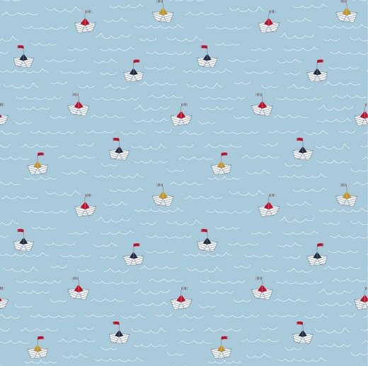 Tecido Day At the Beach Barcos Papel Azul | Poppy