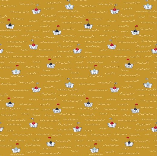 Tecido Day At the Beach Barcos Papel Mostarda/Ocre | Poppy