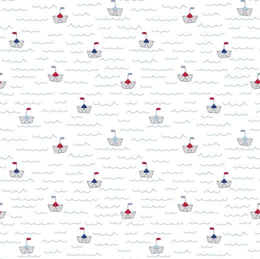 Tecido Day At the Beach Barcos Papel Branco | Poppy