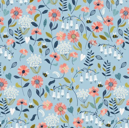 Tecido Floral Garden Azul Claro | Poppy