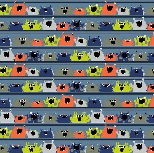 Tecido de Algodão Orgânico Funny Monsters Azul | Poppy