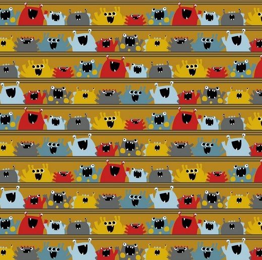 Tecido de Algodão Orgânico Funny Monsters Mostarda/Ocre | Poppy