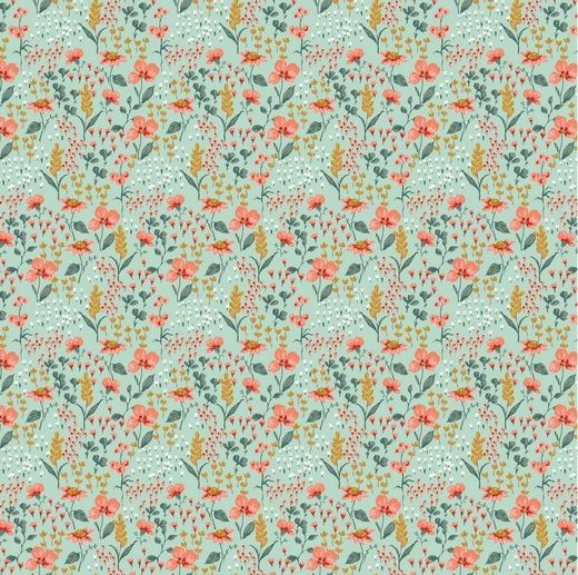 Tecido de Algodão Orgânico Jardim Florido Menta | Poppy