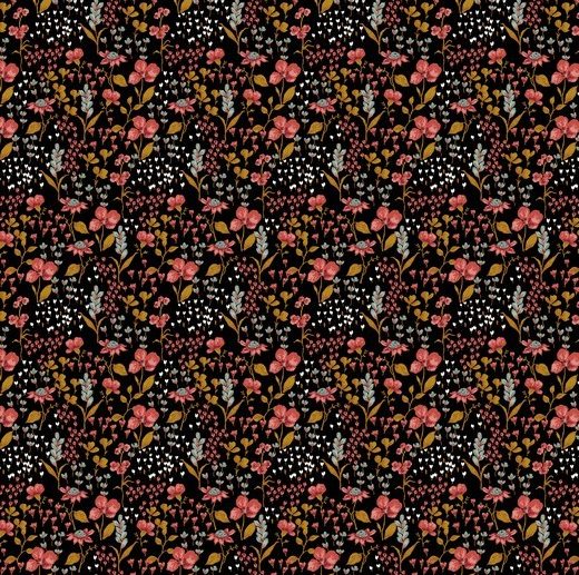 Tecido de Algodão Orgânico Jardim Florido Preto | Poppy