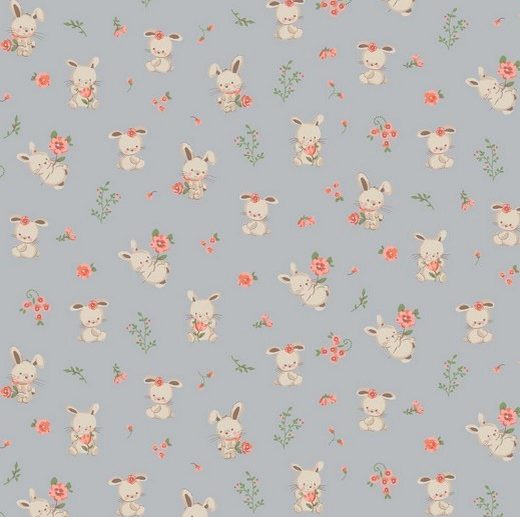 Tecido de Algodão Orgânico Sweet Bunny Coelhos Cinza Claro | Poppy