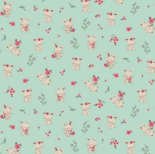 Tecido de Algodão Orgânico Sweet Bunny Coelhos Menta | Poppy
