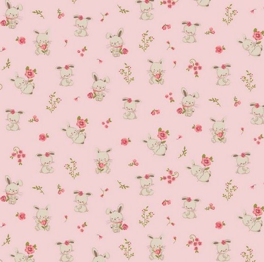 Tecido de Algodão Orgânico Sweet Bunny Coelhos Rosa Claro | Poppy