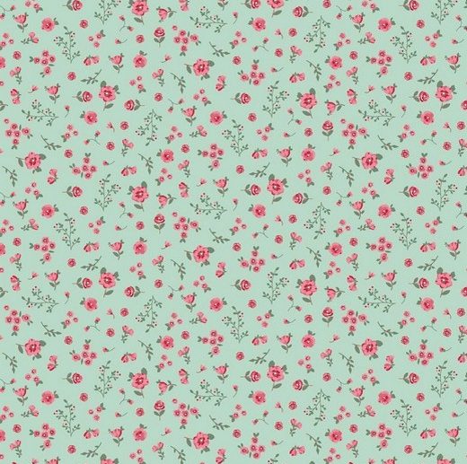 Tecido de Algodão Orgânico Sweet Bunny Flores Menta | Poppy