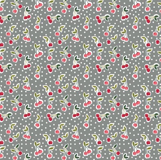 Tecido Dotty Cherry Cerejas Cinza | Poppy