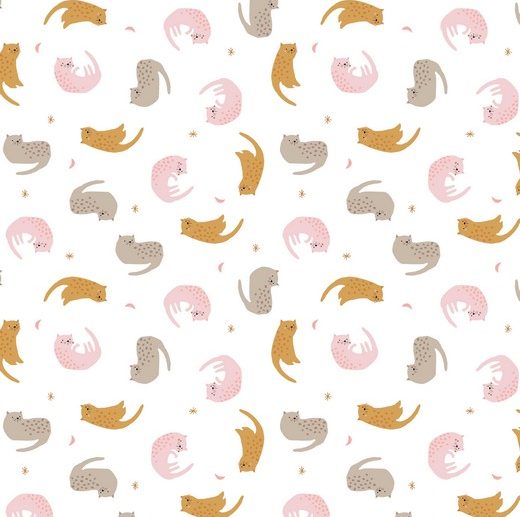 Tecido Dreamy Cats Gatinhos Branco