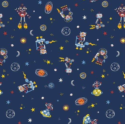 Tecido Espaço Robots Azul Marinho/Navy | Poppy