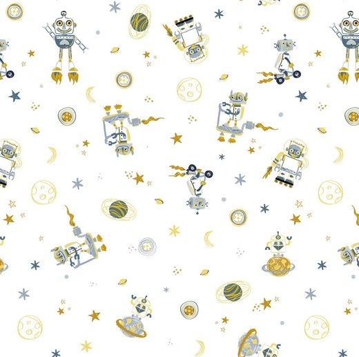 Tecido Espaço Robots Branco | Poppy