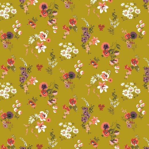 Tecido Floral Bouquet Flores Mostarda/Ocre | Poppy