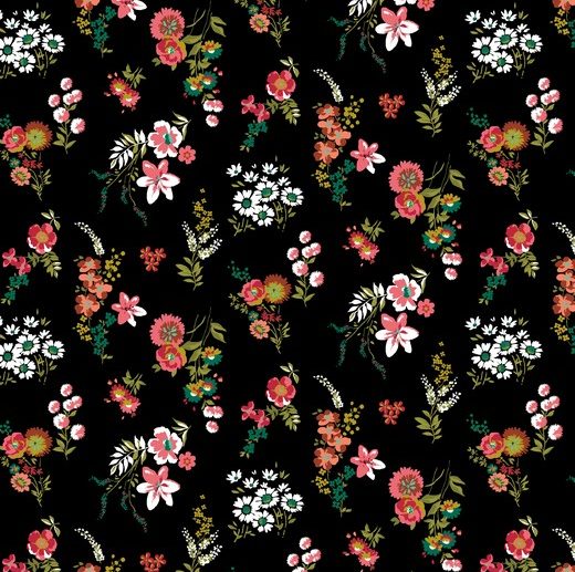 Tecido Floral Bouquet Flores Preto | Poppy