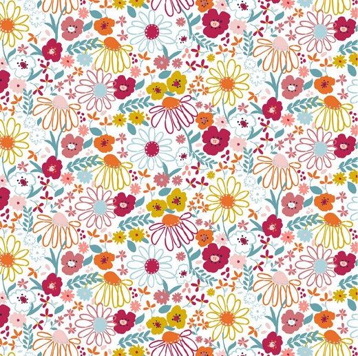 Tecido Floral Colorful Flowers Branco | Poppy