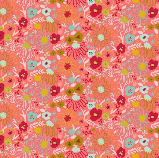 Tecido Floral Colorful Flowers Coral | Poppy