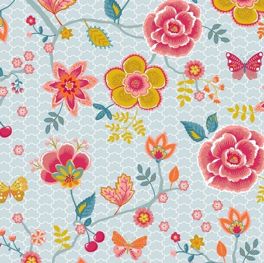 Tecido Floral Cute Feelings Azul | Poppy