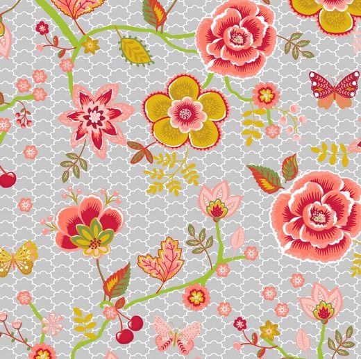 Tecido Floral Cute Feelings Cinza | Poppy