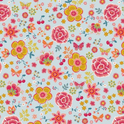 Tecido Floral Cute Feelings Tiny Azul | Poppy