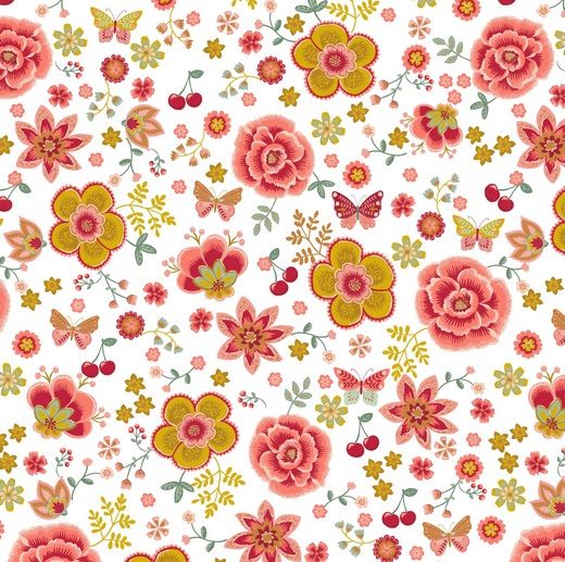 Tecido Floral Cute Feelings Tiny Branco | Poppy