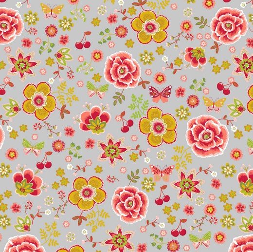 Tecido Floral Cute Feelings Tiny Cinza | Poppy