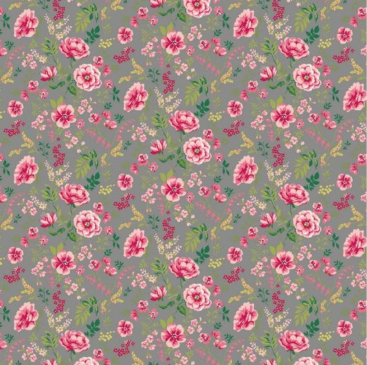 Tecido Floral Elegant Flower Cinza | Poppy